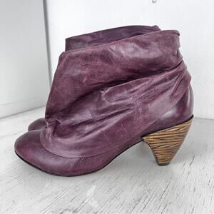 Dumond purple leather ankle boots wooden heels size 5
